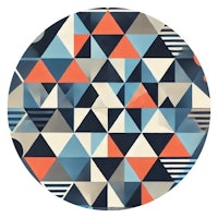 a circular pattern of triangles in blue, orange, and grey